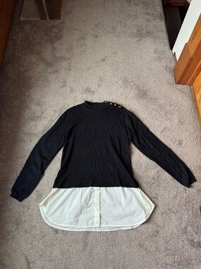 Cielo Black Layered Tunic Sweater Blouse Gold Button Shoulder SIZE M